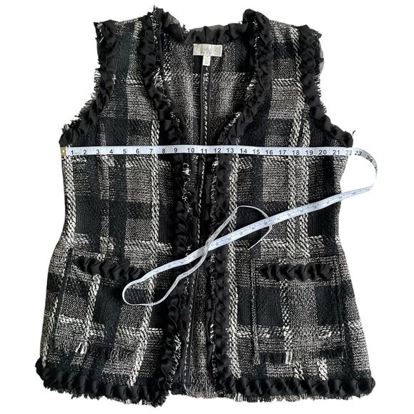 Conrad C Chic Black White long Tweed Plaid Vest Day Coat cotton blend Sz 14 NWOT - Picture 12 of 13